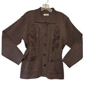VTG Victoria M/L Purple Button Up Jacket cardigan sweater embellished sequins
